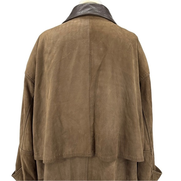 Rare Vintage Women's Leather Trench Barn Coat in Brown Size XL - Picture 6 of 12